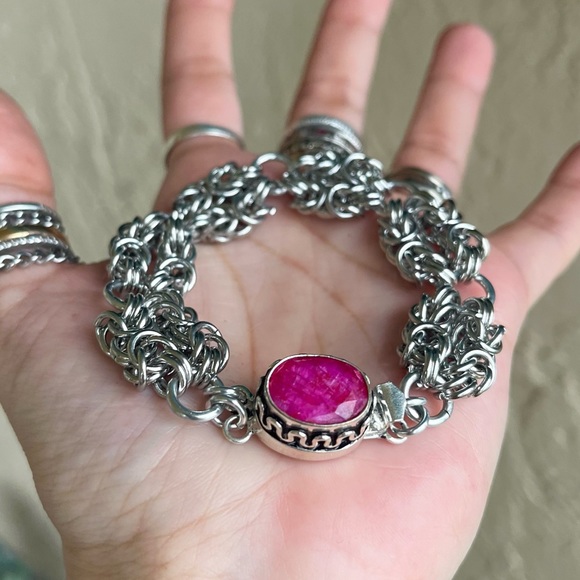 Maille stainless steel indian ruby bracelet . Handmade chain & ruby gem clasp - Picture 13 of 16